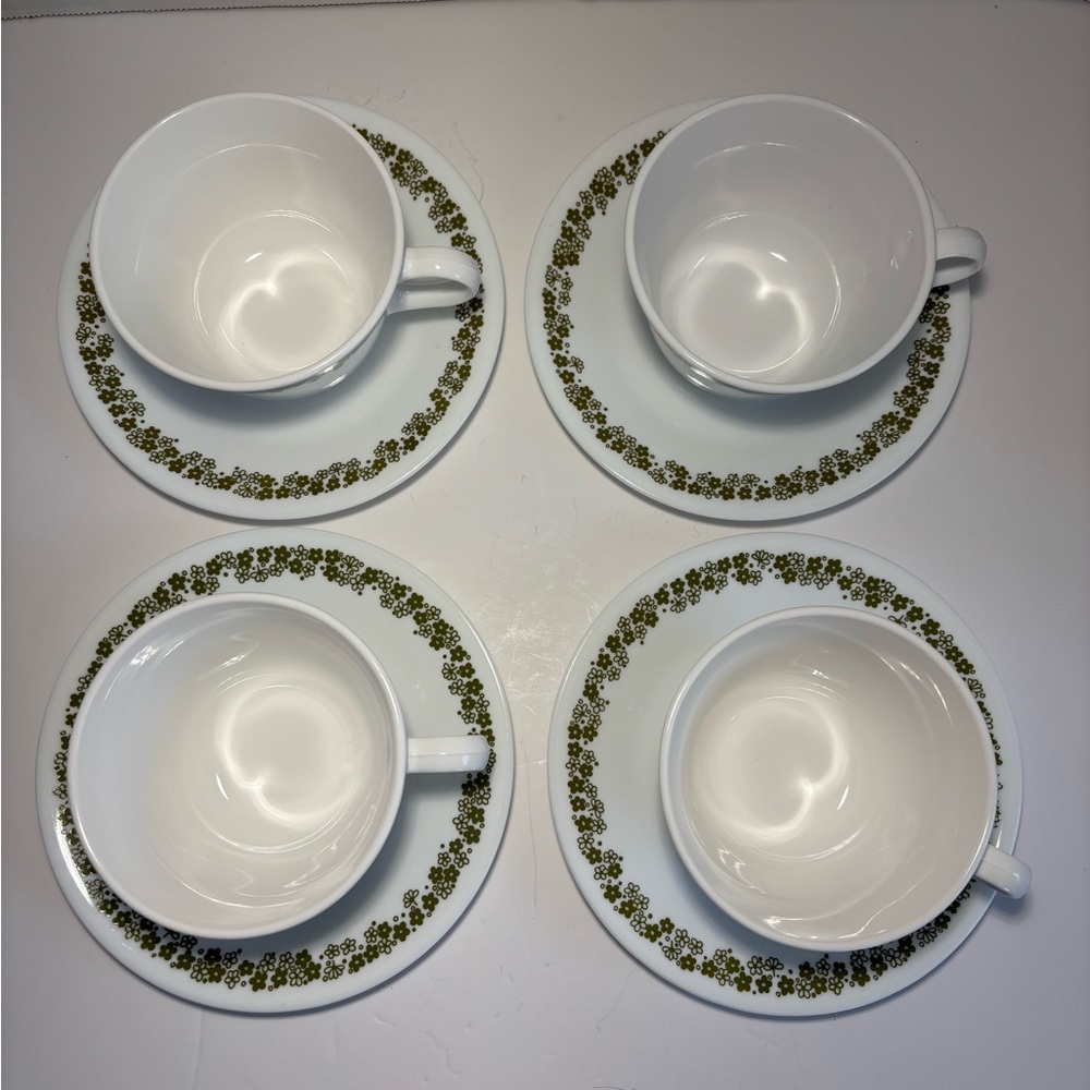 Corelle Spring Blossom Flat Cups Saucers Set Of 4 Crazy Daisy By Corning USA - Picture 3 of 14